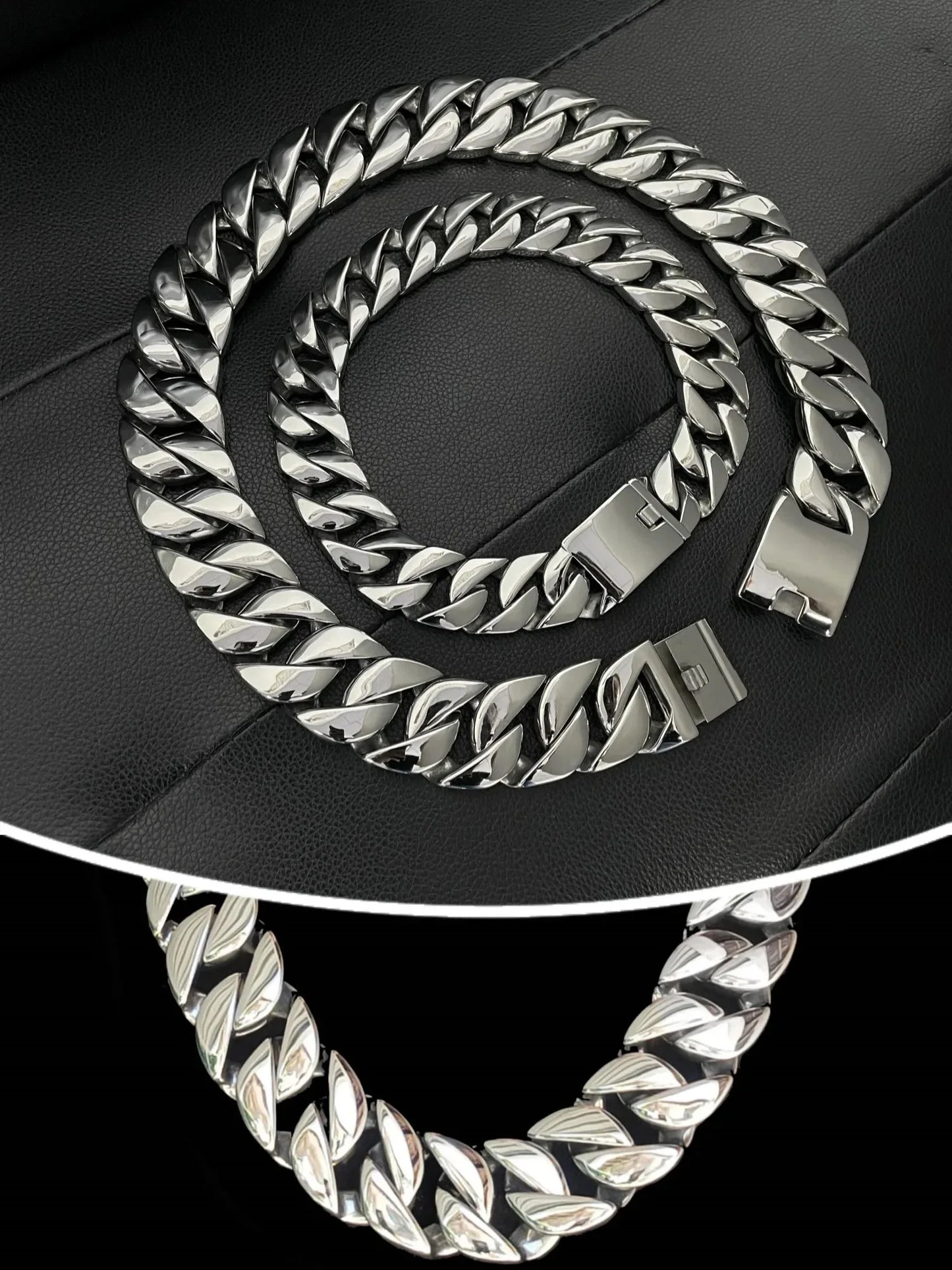 Cuban Silver Or Gold 32mm Wide & Thick Chain - Stainless Steel For Men and women