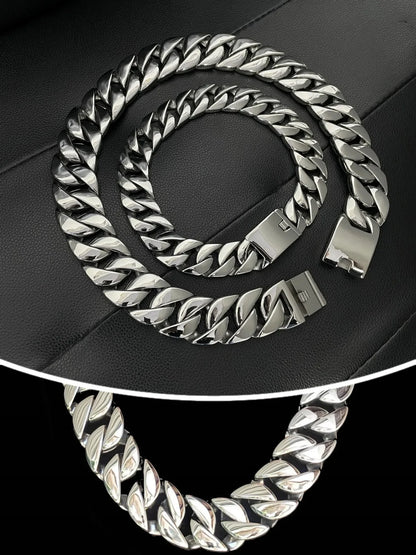 Cuban Silver Or Gold 32mm Wide & Thick Chain - Stainless Steel For Men and women