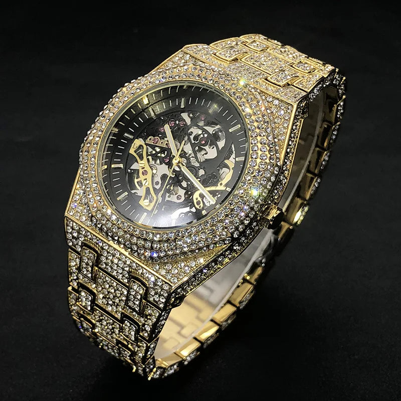 MISSFOX Luxury Fully Iced Out Automatic Diamond Watch