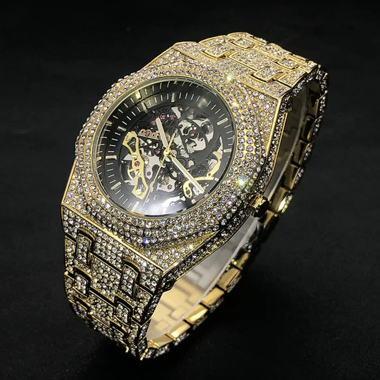 MISSFOX Luxury Fully Iced Out Automatic Diamond Watch