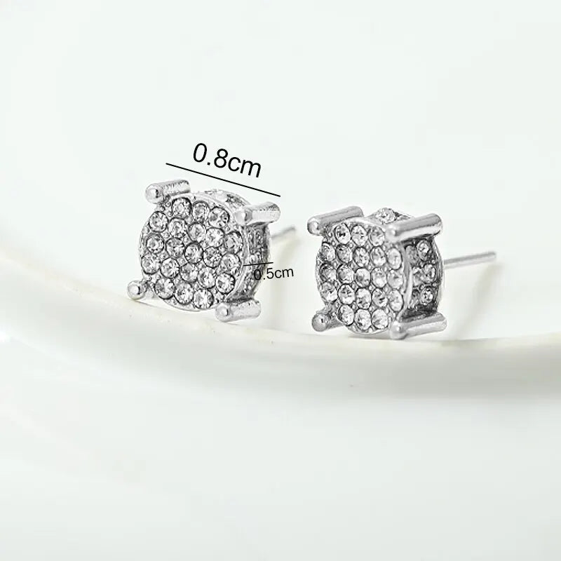 Fancy Round Rhinestone Ear Studs In Gold & Silver Colour