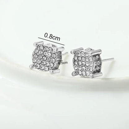 Fancy Round Rhinestone Ear Studs In Gold & Silver Colour