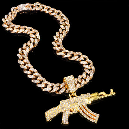 ESTRELLADEMAR Iced Out Crystal AK47 Gun Pendant With Chain Or Cuban Necklace