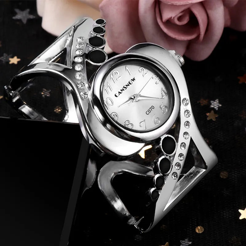 SOXY Luxury style Crystal Bangle Wristwatch With Quartz Clockwork