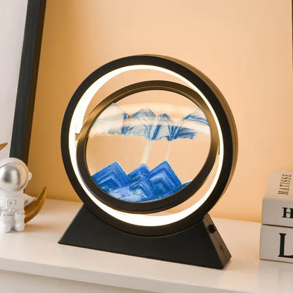 LED quicksand hourglass full circle with stand - Unique Art With Night Light