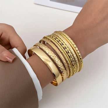 Fashion Gold & Silver Color Stainless Steel Bracelets for Women - Twist Texture Bangles