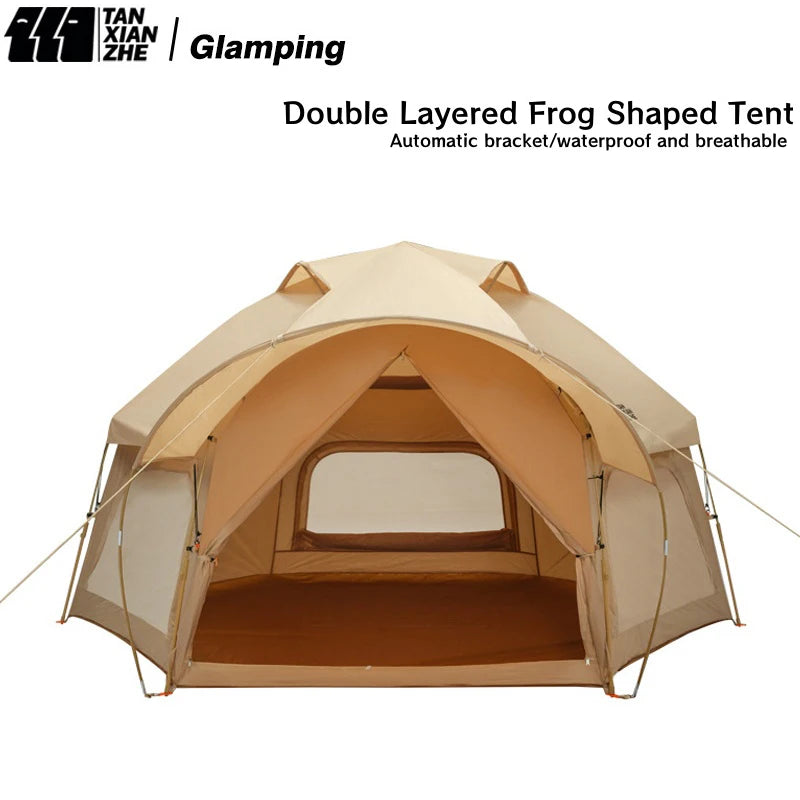 Hexagon Outdoor Tent for 5-8 Person - Bionic Design with Huge Frog - Rainproof - Double Layer Pop Up Tent