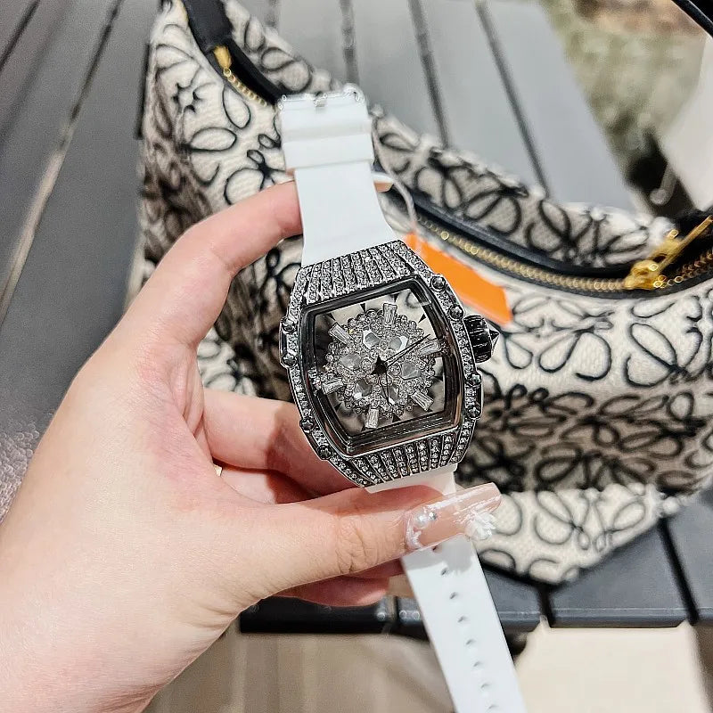 G&Z Luxury Ladies Watch Snowflake - Rhinestone, Spinning Diamond Face, Silicone Strap Quartz Watch