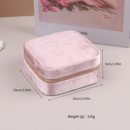 Small Square Portable Flannelette Travel Jewelry Box In Pink. Green, Blue, Light Blue, Red & Grey