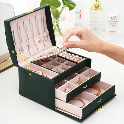 Trendy lock arch three-layer jewelry box, suitable for all kinds of jewelry storage