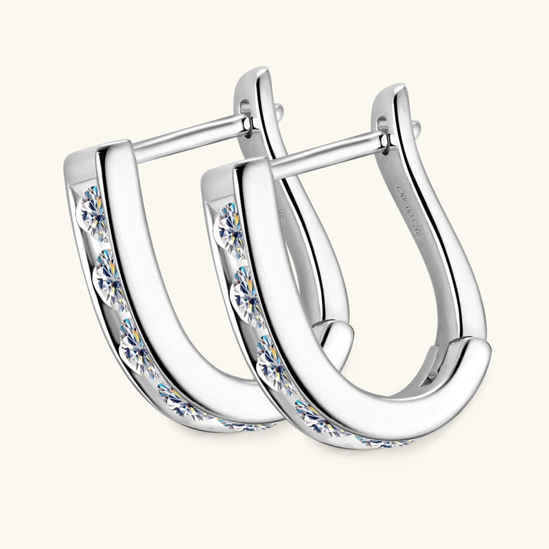 IOGOU Moissanite U-shaped Hoops 3mm VVS1 D Colour Earrings  In Gold & Silver