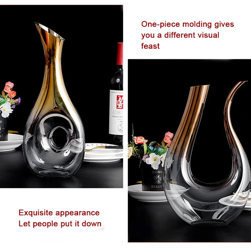 (Can Engrave Logo) 1800ML Glass Decanter, Quick Decanter With Handle, Large Capacity Wine Dispenser, Red Wine Set