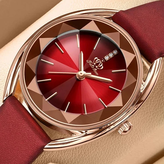 POEDAGAR Quality luxurious Red Strap Watch For Woman - Quartz Clockwork, Waterproof With Box