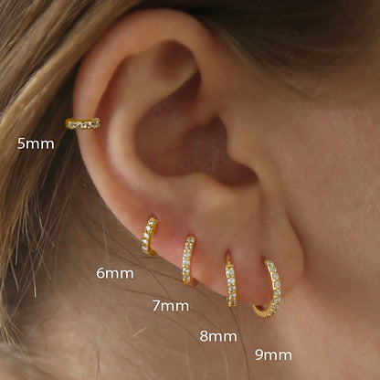 1Pair Stainless Steel Minimal Hoop Earrings With Crystal Zirconia