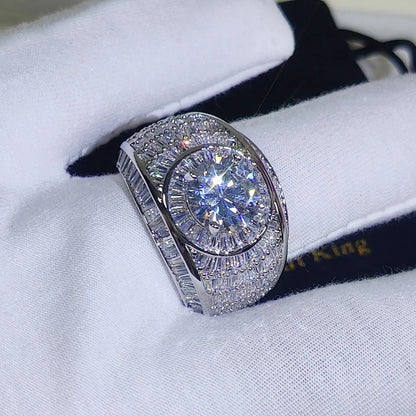 Luxury Iced Out Lab Silver/18k Simulated Big Diamond Micro Pave CZ Pinky Ring