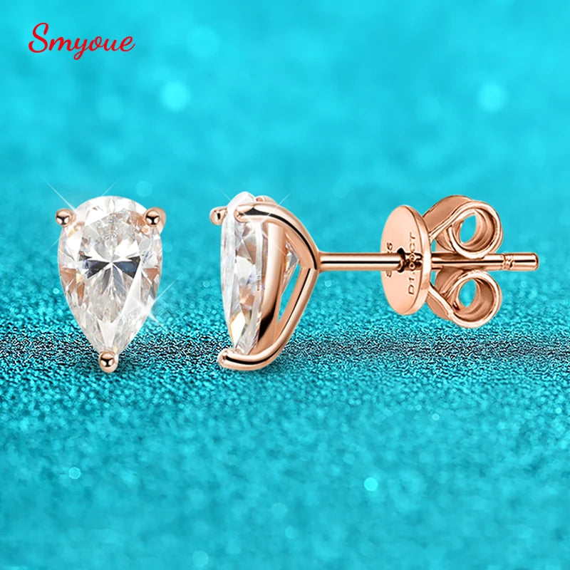 Smyoue 0.5CT 1CT Pear Cut Certified Moissanite Stud Earrings for Women With 925 Sterling Silver Plated 18k Gold