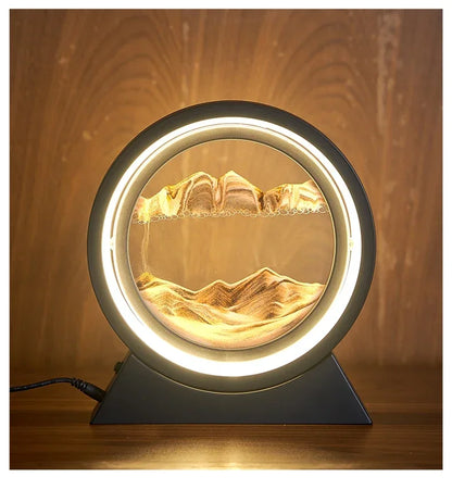 LED quicksand hourglass full circle with stand - Unique Art With Night Light