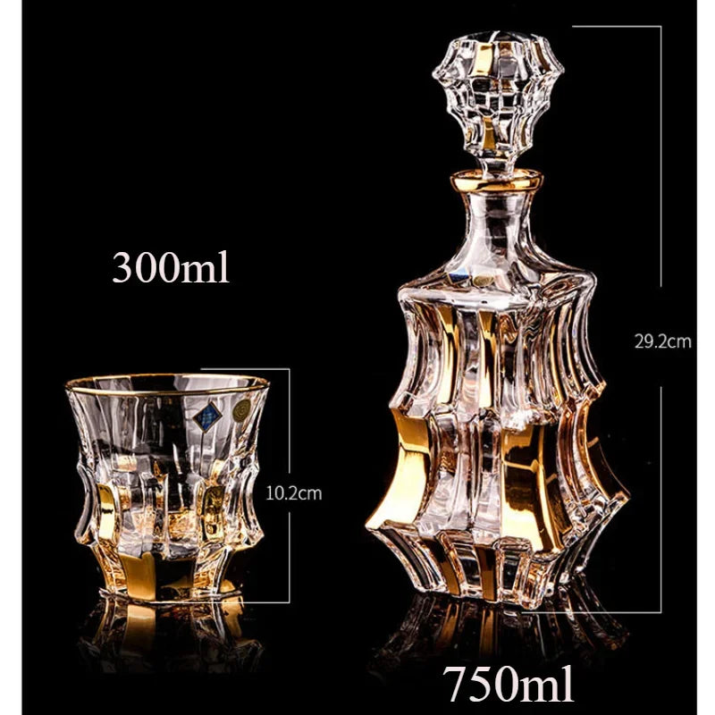 Household Crystal Glass Whiskey Wine Cup and Bottle Set Light Luxury Gold Painting High End Wine Utensils Bar Wine Glass Set