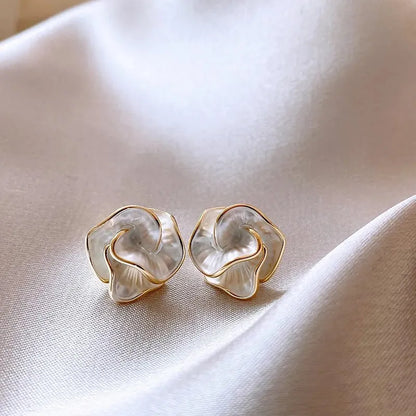 LATS White Flower Uniquely Folded Stud Multi-layered Earrings In Different Styles