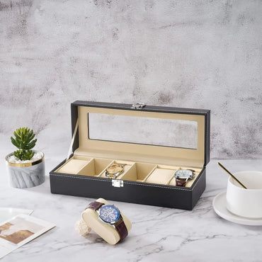 6 Slots PU Leather & Flannelette Watch Box