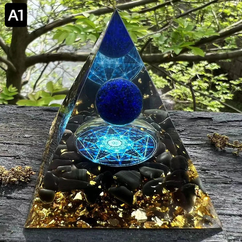 6cm Pyramid Orgonite With Natural Amethyst Ball For Decoration and Healing Chakra.