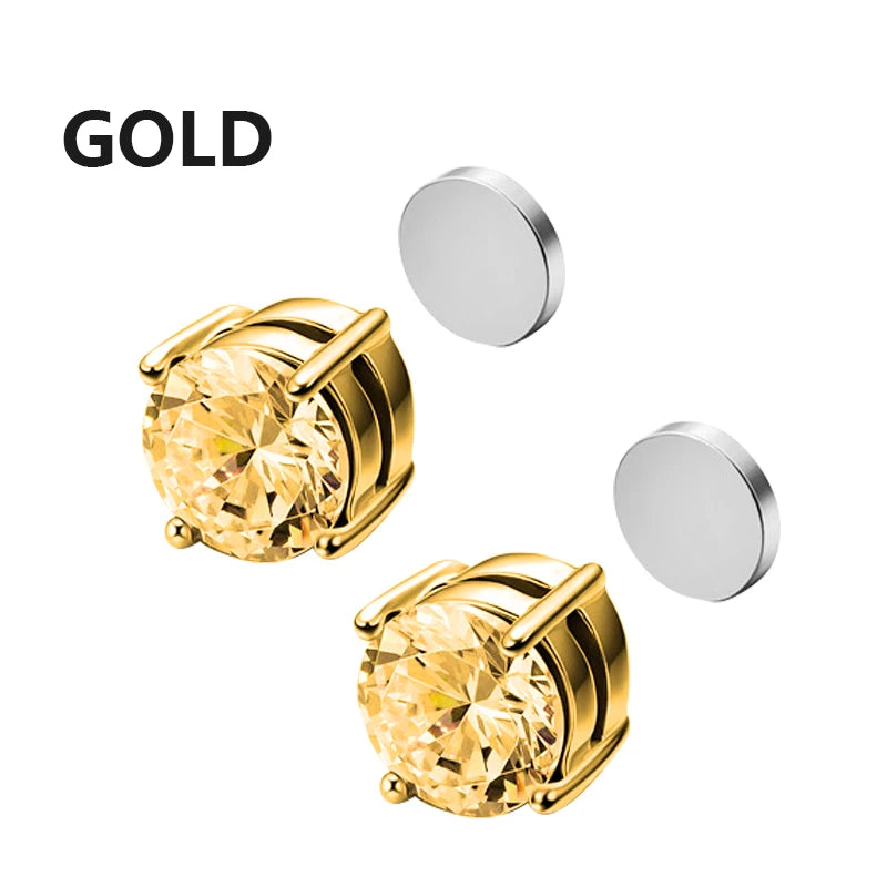 2PCS Magnetic Crystal Ear Clips White, Yellow & Black Zircon Magnet Earrings