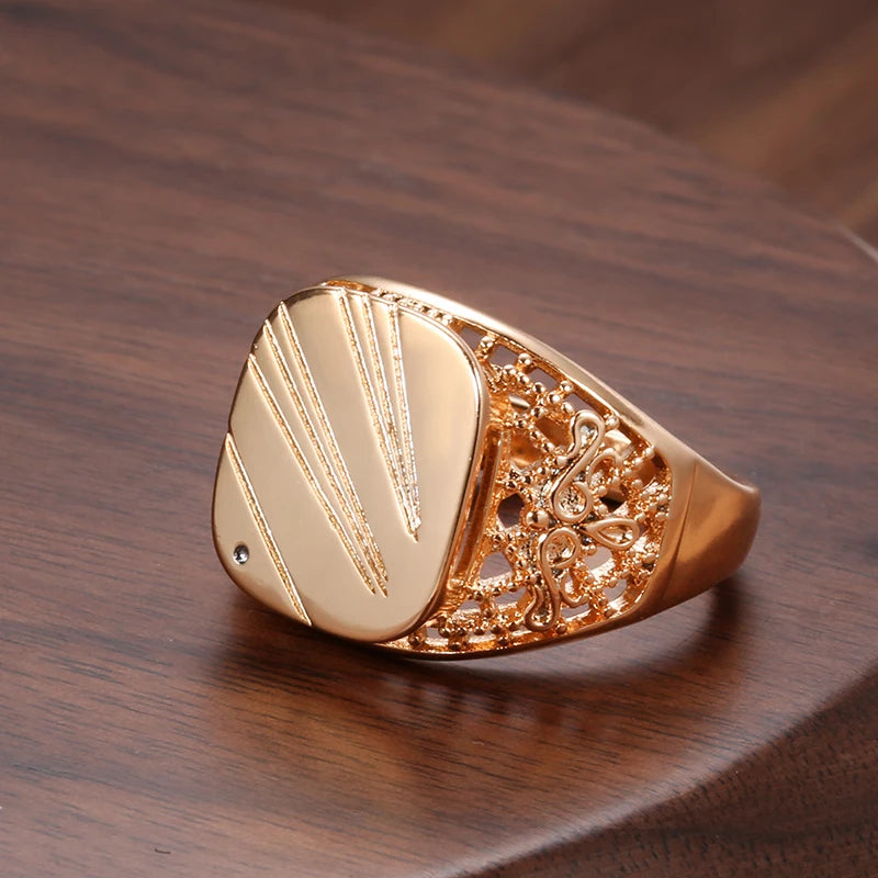 SYOUJYO Copper+ 585 Rose Gold Colour Glossy Signet Ring