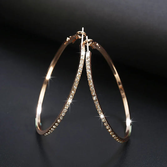 Big Hoop Earrings With Rhinestone In Gold, Silver & Rose Gold