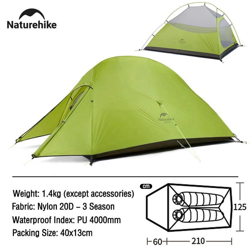 Naturehike 2 Person Camping Tent Ultralight Waterproof Nylon Trekking Tents Hiking Backpacking Shelter Tent Outdoor Travel Tent