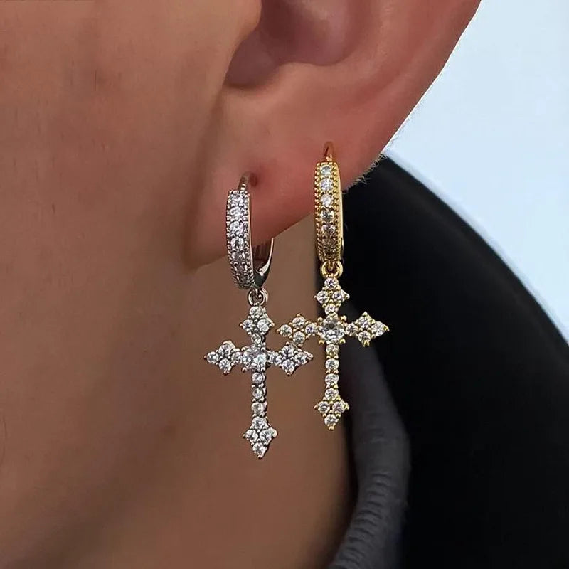 2Pcs Iced out Cross With Shiny Rhinestones Earrings