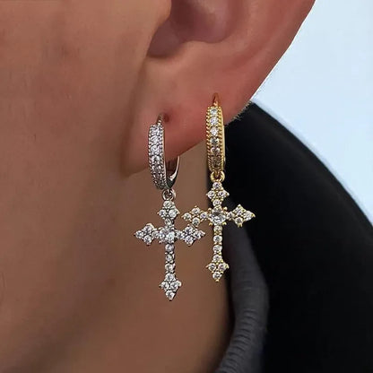 2Pcs Iced out Cross With Shiny Rhinestones Earrings