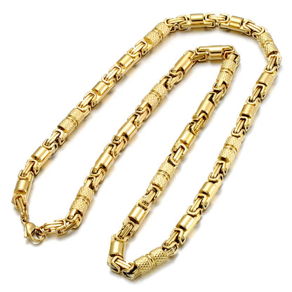 Qiaonitu 6mm Heavy 18K Gold Color Stainless Steel Byzantine Chain Necklace