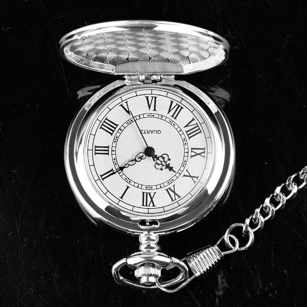 Number Dial - Smooth steel Quartz Pocket Watch Vintage number dial Pocket & Necklace watch pendant (37CM Fob Chain)