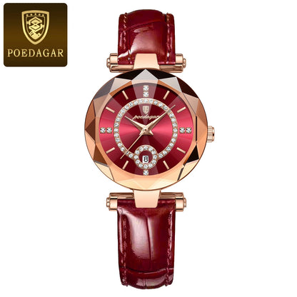 POEDAGAR Quality luxury Leather Band Watch For Woman - Quartz Watch, Waterproof, Date And Box