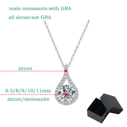 Smyoue Sparkling 1-5ct Moissanite Necklace for Women - S925 Sterling Silver Water Drop Pendant