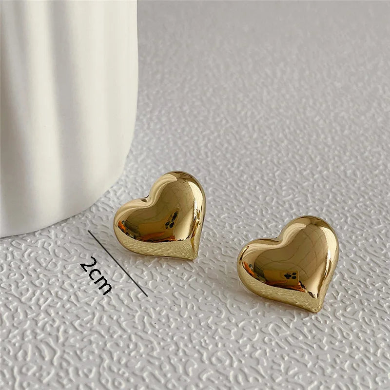 LATS Big & Small Heart Shaped Smooth Surface Stud Earrings In Gold and Silver