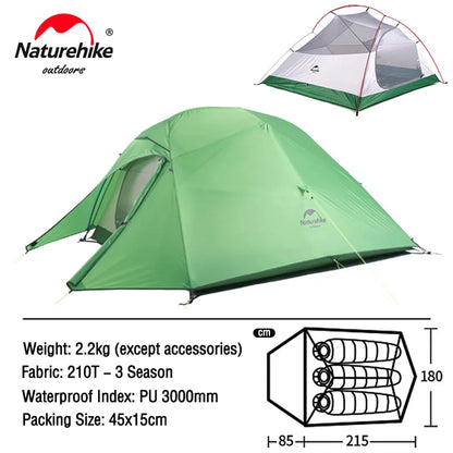 Naturehike Cloud Up 3 People Tent Ultralight 20D Waterproof Outdoor Camping Hiking Travel Tents Backpacking Cycling Sun Shelter