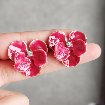 LATS Lovely Red & Blue Flower Stud Earrings