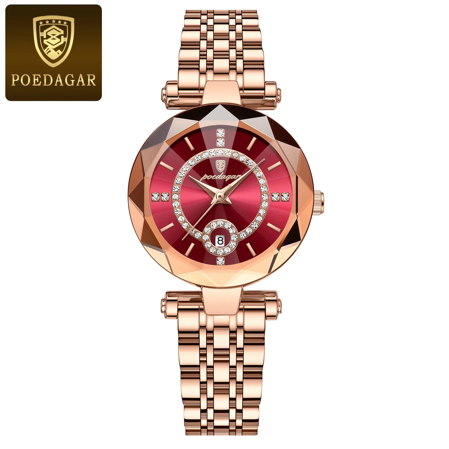 POEDAGAR Quality luxurious Stainless Steel Watch For Woman - Quartz Watch, Waterproof, Date And Box