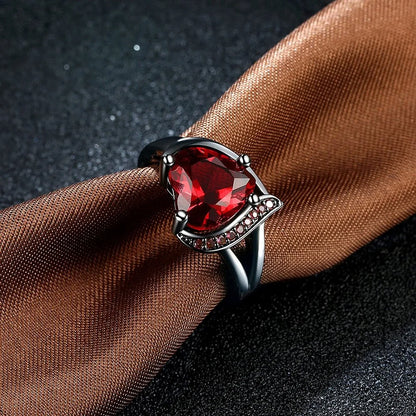 Romantic Stainless Steel Couple Rings With Red Rhinestones Zircon