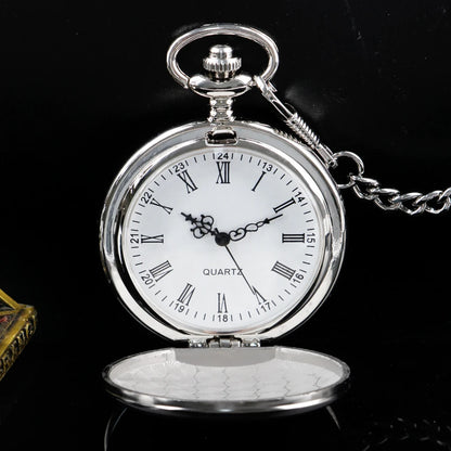 Number Dial - Smooth steel Quartz Pocket Watch Vintage number dial Pocket & Necklace watch pendant (37CM Fob Chain)