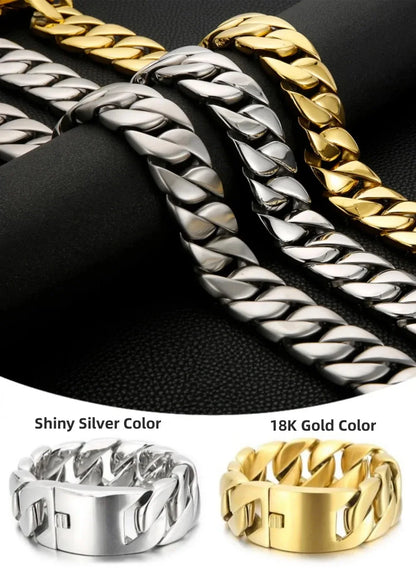 Cuban Silver Or Gold 32mm Wide & Thick Chain - Stainless Steel For Men and women