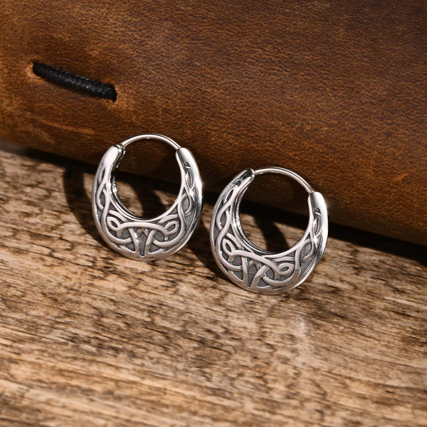 Vnox Nordic Viking Knot Stainless Steel Hoop Earrings