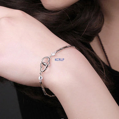 KCRLP Silver Heart Charm Bracelets Bangles for Women - 925 Sterling, Zircon