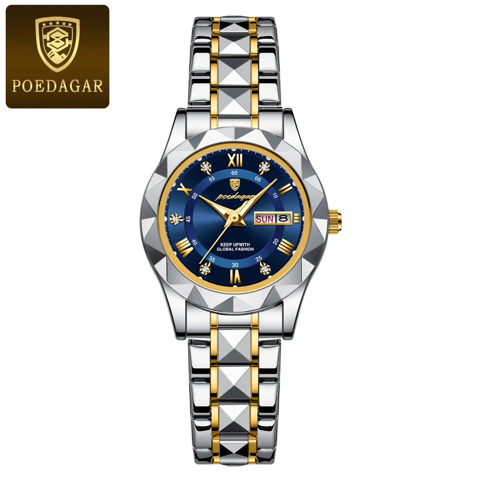 POEDAGAR woman Luxury style Stainless Steel Quartz Wrist Watch - Waterproof, Luminous, Date And Box