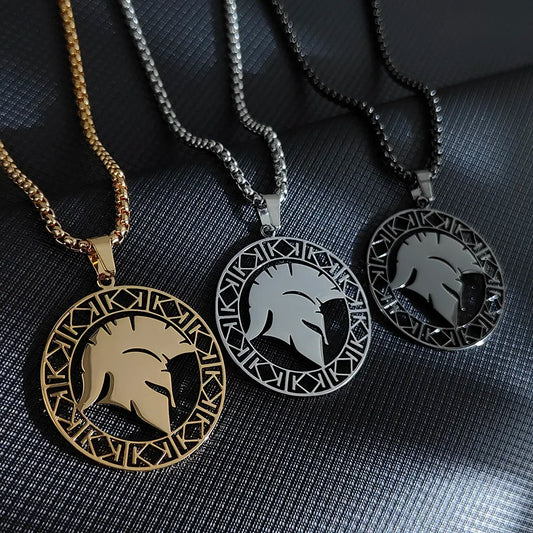 Spartan Warrior Helmet Pendant With Stainless Steel Chain In Gold/Silver/Black Necklace