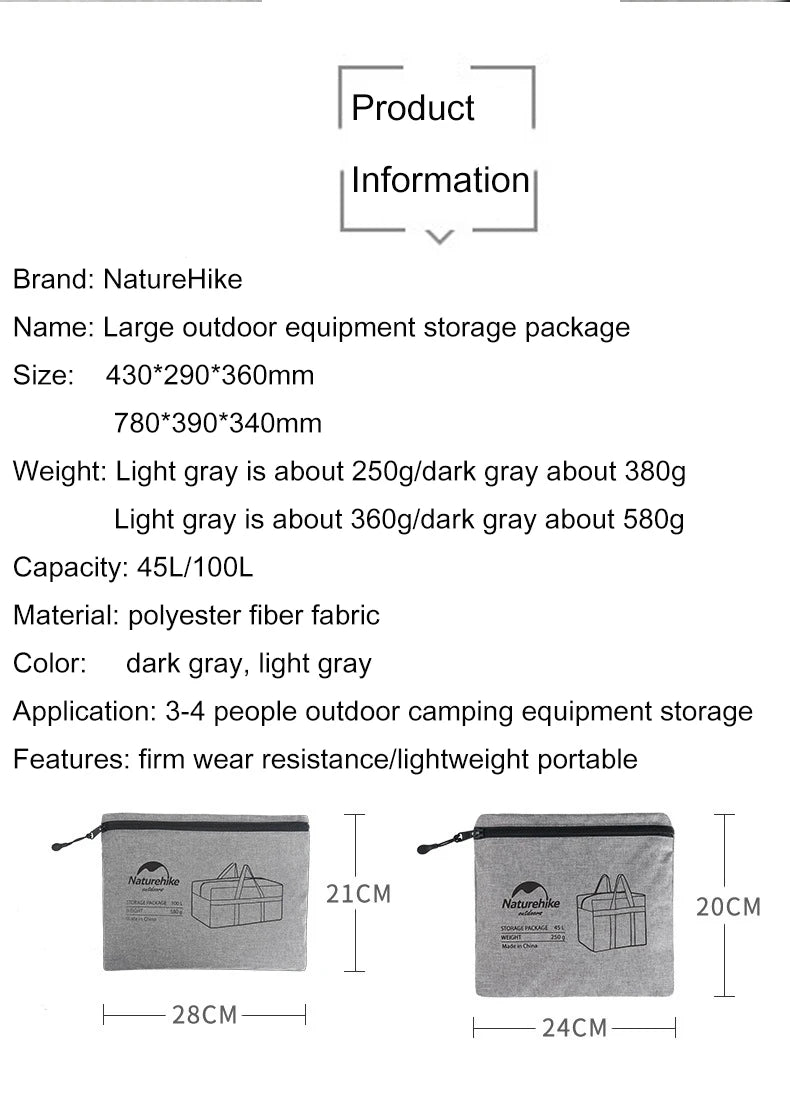 Naturehike Large Capacity 45-100L Carry & Folding Storage Bag