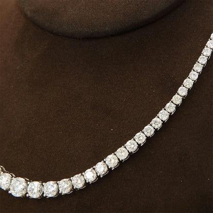 Full 3-5mm Size Moissanite Silver Tennis Necklace For Women - With Certificate S925 Sterling