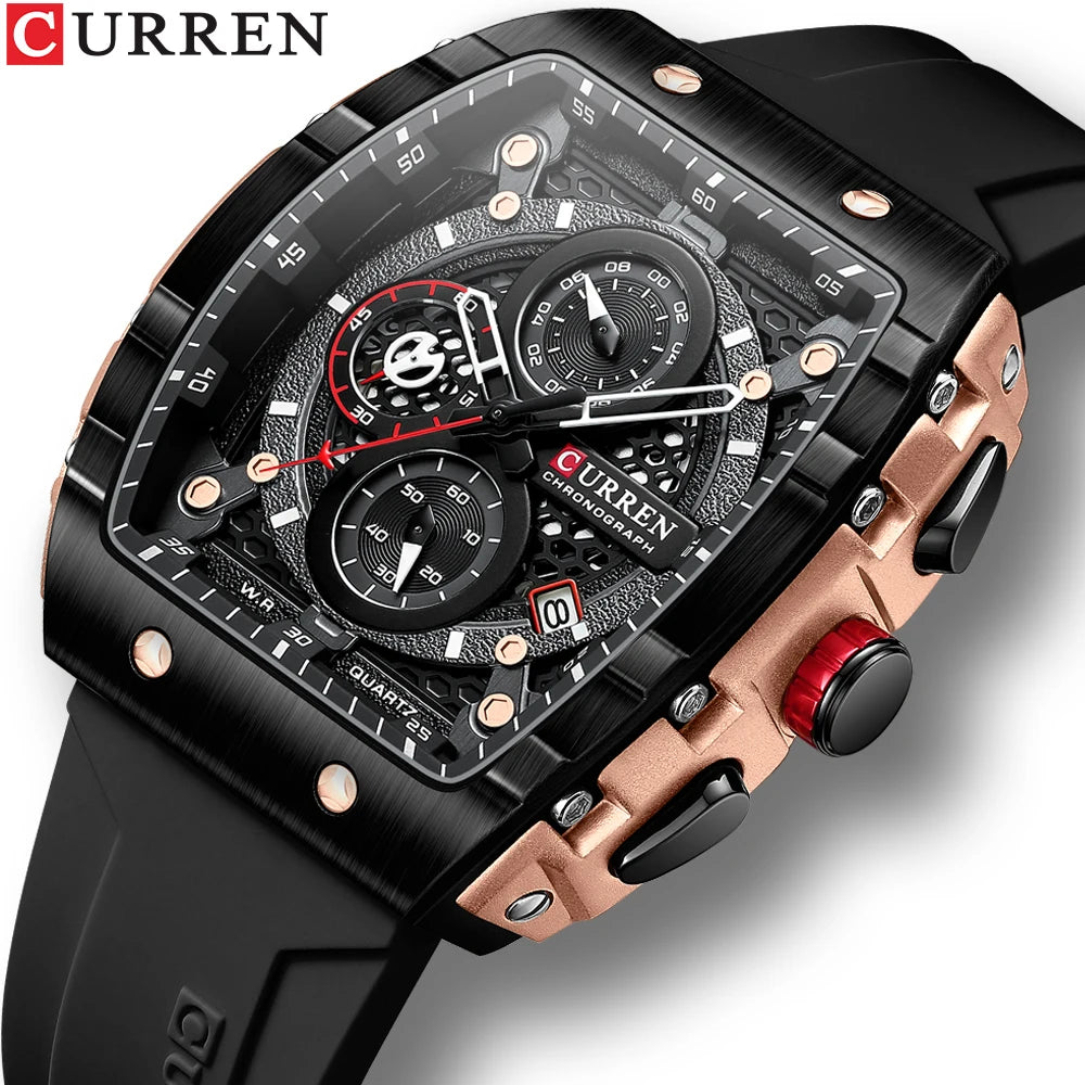 CURREN Luxury Chronograph Quartz Wristwatch - Square, Waterproof, Date And Box