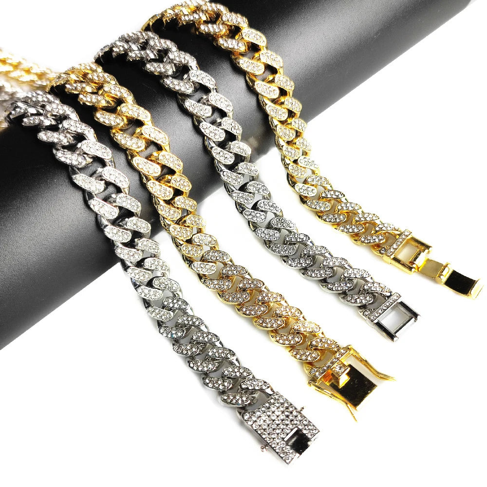 Yuzz Cuban Link Chain 13MM Gold & Silver Iced Out With AAA Rhinestones Necklace